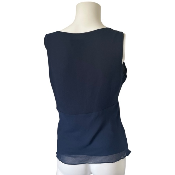 Bob Mackie Navy Blue Shell Tank Blouse V Neck Chiffon Womens Size 6 - Picture 2 of 7